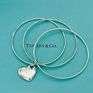 Tiffany & Co. Triple Bangle Bracelet w/ Heart Charm Retired
